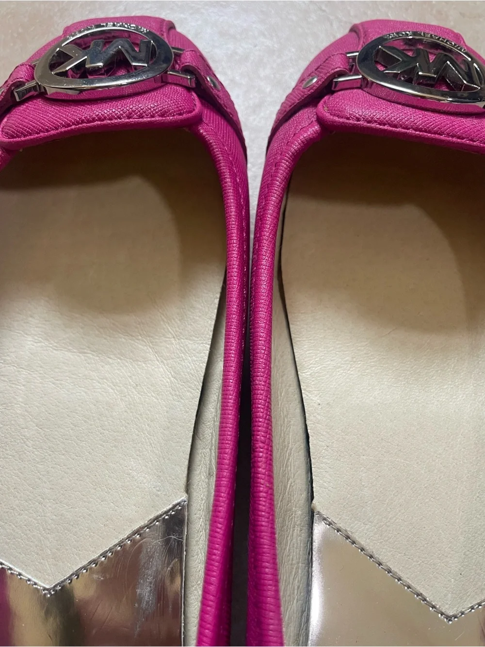 Michael Kors Hot Pink MK Logo Canvas Ballet Flats